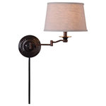 Kenroy Home - Riverside Wall Swing Arm Lamp - Highly versatile, this traditional wall lamp features a swing arm construction as the central design theme. With a wide range of motion, this lamp provides easy and accessible illumination options, simply position the swing arm where you need it - when you need it, and tuck it away when your task is complete. An ornate pattern on the copper bronze wall plate accentuates the lamp’s sophisticated look. Each lamp is topped with an oatmeal tapered drum shade, and finished in a classic copper bronze.