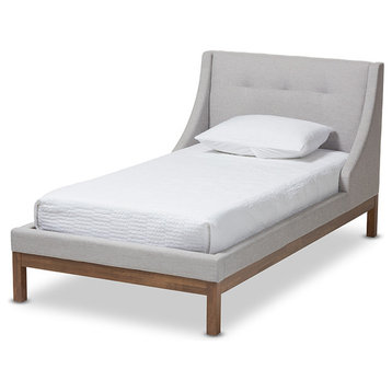 Louvain Grayish Beige Upholstered Walnut Twin Sized Platform Bed
