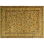Bareens Designer Rugs - Turkish Knotted Istanbul Veroniqu Gold/ Gold Wool Rug - 10'2'' x 14'3'' - Designed with a mesmerizing intricate traditional motif this glorious hand knotted rug is a masterpiece that will fill any space with sophistication and grace. An exhilarating color pallet with an elaborate design, this masterpiece features luxurious hand spun wool with all vegetable dyes to add comfort and style to your decor. The design, color and beautiful chromatic composition with a sheen in traditional and transitional designs, exude beauty, elegance and quality make this rug a masterpiece of its own.