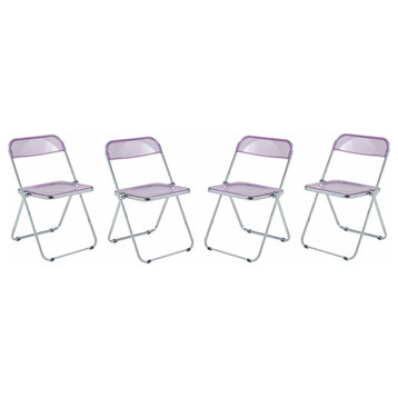 Lawrence Acrylic Folding Chair With Metal Frame Set of 4, Magenta