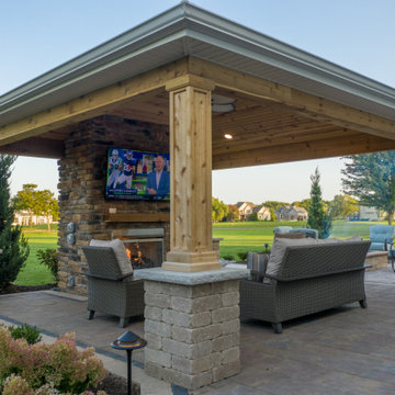 Medina Structure, Fireplace, Unilock Patio and Landscaping
