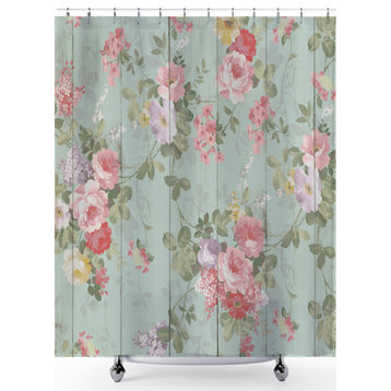 Shiplap Floral Farmhouse Chic Shower Curtain, 72" x 72"