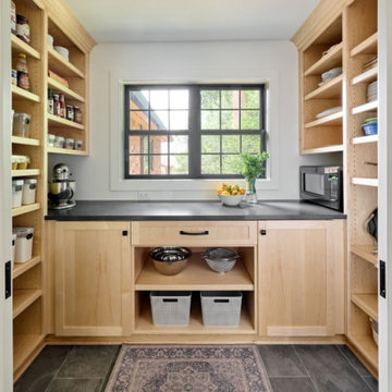 Navy Blue & Maple Kitchen with Walk-in Pantry