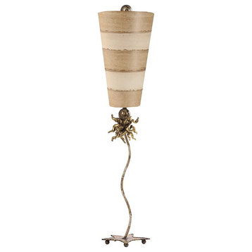 Lucas McKearn Anemone Metal Table Lamp with Gold Leaf Elements in Tan/Cream