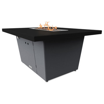 Rectangular Fire Pit Table, 52x36x1.5, Propane, Black Top, Gray