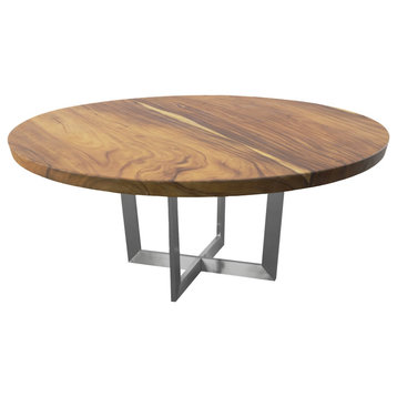 Chuleta Round Dining Table on Stainless Steel Base, Natural