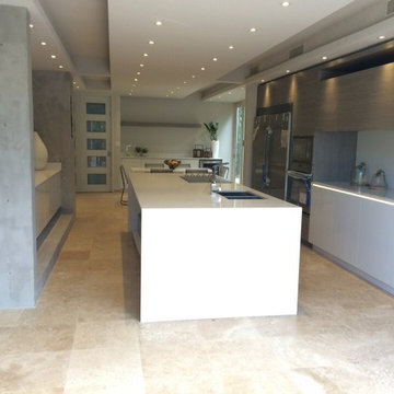 Kitchen - White gloss acrylic & textured grey melamine doors