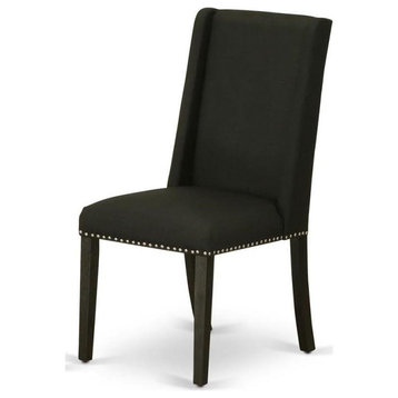 Set of 2 Dining Chair, Padded Seat With High Back and Nailhead Trim, Black