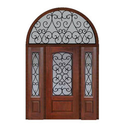Prehung Sidelights-Transom Door 80 Fiberglass Palermo Arch Lite - Front Doors