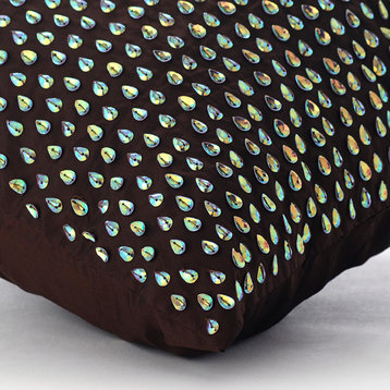Brown Decorative Pillow Covers 18"x18" Silk, Persian Peacock