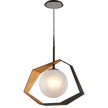 Origami LED Dining Pendant, Bronze With Gold Leaf With Frosted Clear Glass