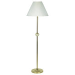 ORE International - 60" Tall Brass Floor Lamp With Ceramic Accents, Ivory Empire Shade - 60"H IVORY CERAMIC/BRASS FLOOR LAMPThis Ivory Ceramic/Brass floor lamp features a sleek silhouette in an aged natural brass finish with a color coordinated shade. Debonair and gracious, this floor lamp makes an elegant addition to your home's decor. Great on its own and simply gorgeous next to your favorite chair. Its aged natural brass finish is perfectly accented by an ivory ceramic urn shaped situated in the middle of the metal pole. Accent your home's decor with this beautiful ceramic/metal floor lamp. A quaint polished brass finish and empire shade bring an air of refinement. Takes one 150 Watt Max. Type A incandescent, CFL or LED Bulb Compatible. Three Way Rotary Switch, in order for the lamp to function as a 3 Way. Please make sure to purchase a 3 Way Bulb or else Three Way Switch will not function properly. Brass Harp measures 8"H, Brass Finial. Floor Lamp measures 60"H on a 10"Dia Brass Base. Empire Color Coordinated Shade measures 7" Top, 16"H Bottom on a 12"H. Use a Damp cloth for cleaning, Easily mainteined.