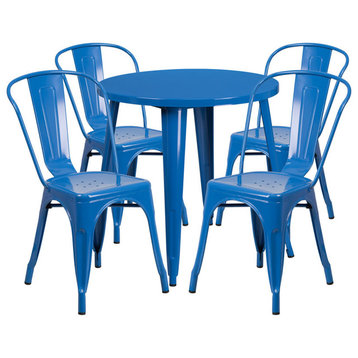 4-Piece Round Metal Table Set, Blue