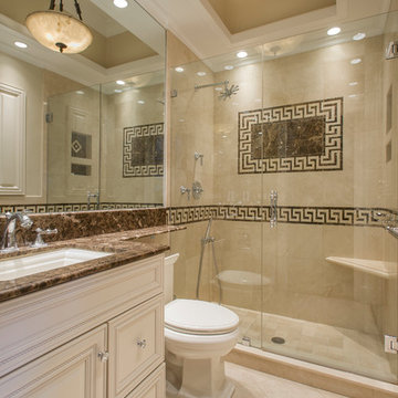 Greek key marble bathroom