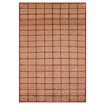 Bareens Designer Rugs - Modern Gabbeh Bess Tan/Aubergine Wool Rug - 7'10'' x 9'8'' - With strict standards of craftsmanship and quality of materials used this modern inspired hand knotted Gabbeh rug is a unique piece of world art. A fashionable handmade rug crafted by skilled artisans with trendy and elegant design with sophisticated modern color pallet creates a compelling focal point in any living area. Hand-knotted Gabbeh rugs are the simplest of all oriental handmade rugs, featuring small animal and human figures on an empty field. They are also designed with colorful geometric shapes which makes them unique and versatile. A hand-knotted Gabbeh rug is referred to as a modern contemporary and geometric piece of art. Intricately hand-knotted with luxurious wool and outstanding quality this rug meshes with classic to contemporary decor seamlessly.