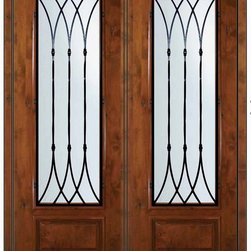 Pre-hung Double Door 96 Wood Alder Warwick 3/4 Lite Wrought Iron - Front Doors