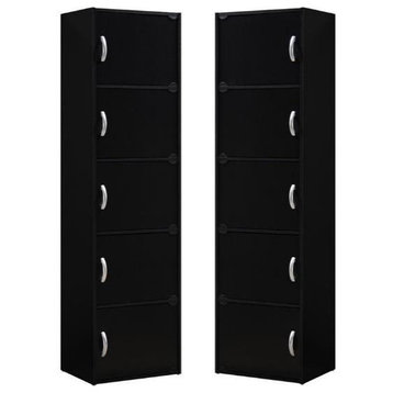 Home Square 2 Piece Multi-purpose Wooden Bookcase Set with 5 Shelf in Black