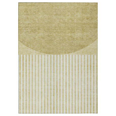 Machine Washable Indoor/Outdoor Chantille ACN2134 Gold 5' x 7'6" Rug