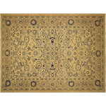 Bareens Designer Rugs - Oriental Ziegler Jerrie Brown Tan Hand-Knotted Wool Rug - 12'3'' x 17'10'' - Enhance the ambiance of your home with this magnificent Persian-influenced Turkish hand-knotted rug made by skilled artisans capable of creating the most exceptional vegetable dyes and hand-spun wool. This exquisite handmade rug is a one-of-a-kind Peshawar Kafkaz, otherwise identified as Chobi, Chobi Peshawar, Oushak, or Ziegler rug. These handmade rugs are crafted in Pakistan utilizing superior-quality wool imported from Australia, New Zealand, and Korea in two types of weaves: the Persian weave and the Mori weave. This rug is meticulously crafted by hand using the finest natural vegetable dyes extracted from local plants. The artisans use a blend of hand-spun local and fine merino wool, resulting in a rug with a compelling texture, higher lanolin content, and longer staple. The artisans occasionally incorporate natural or artificial silk into the pile to enhance specific motifs. The finished product is an awe-inspiring execution of flawless design and an understated palette that exudes elegance.