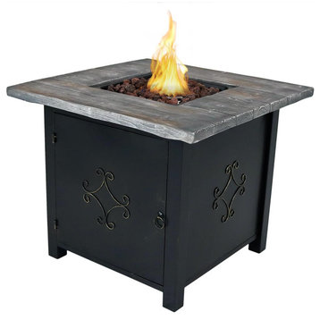 Sunnydaze Square Outdoor Propane Gas Fire Pit Table With Lava Rocks, 30"
