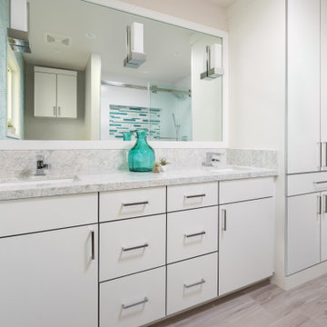 Modern Teal and White Bathroom