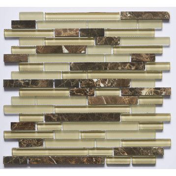 Premium 11.875" x 11.875" in Glass & Stone Linear Collection in Hazelnut