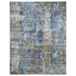 Amer Rugs - Cairo Bastrop Gold/Blue Polyester Blend Area Rug, 7'10"x10'10" - Free-flowing like the Nile, this modern area rug features abstract and geometric patterns mixed together to create a beautiful piece of floor art. The high-low pile height adds drama and movement, and its polyester fiber blend adds superior softness underfoot. Power-loomed in Egypt, this area rug promises exceptional quality, easy care, and will envelop your space in cool, modern comfort.