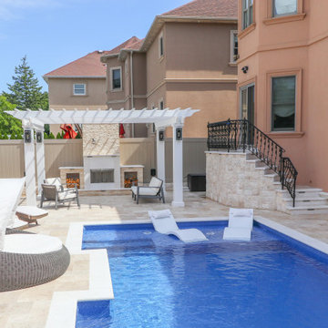 Beautiful travertine and marble backyard in Staten Island, NY