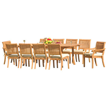 11-Piece Teak Dining Set: 94" Rectangle Table, 10 Stacking Arm/Armless Chairs