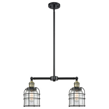 Small Bell Cage 2-Light Chandelier, Black Antique Brass, Seedy