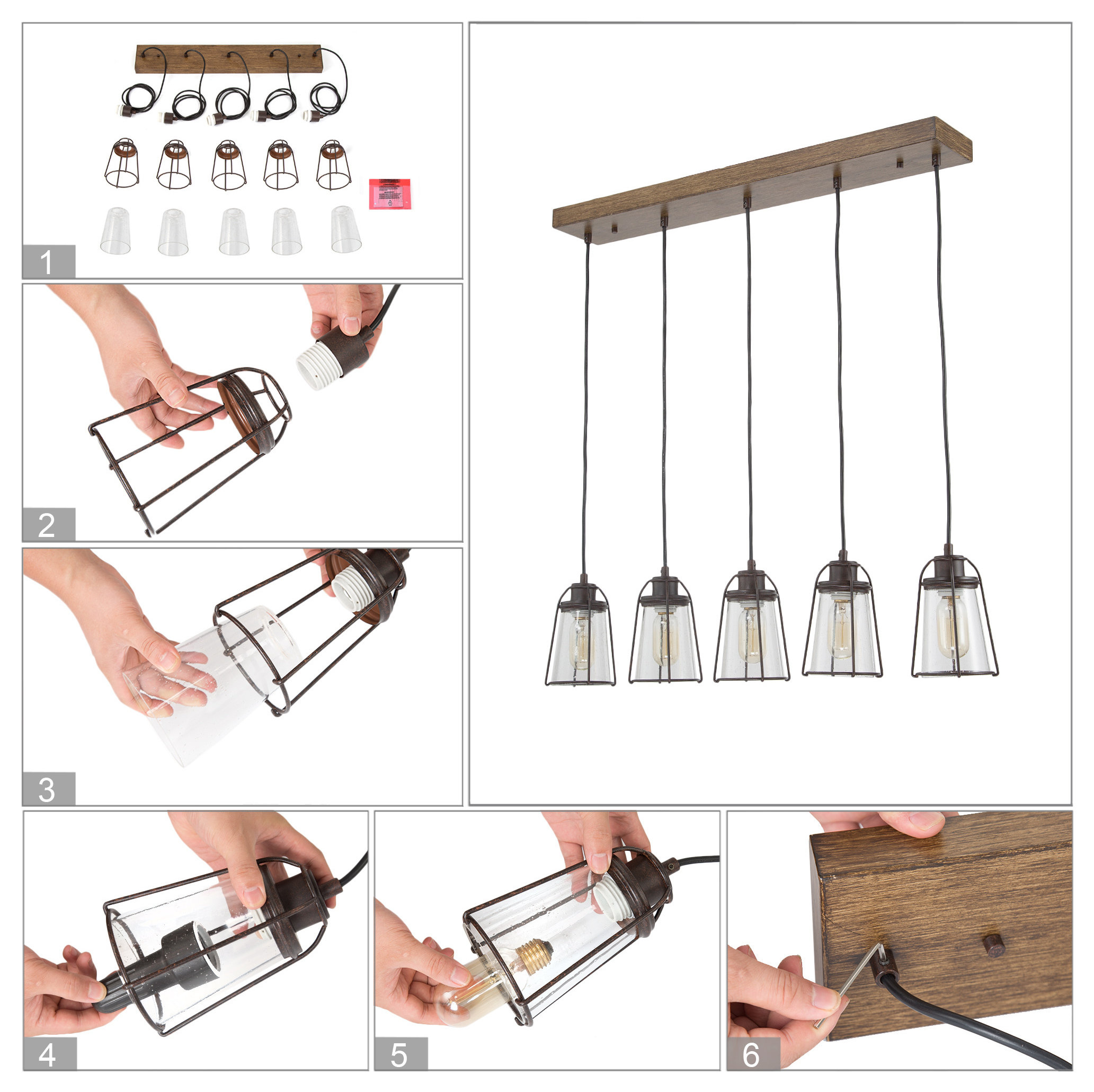 Farmhouse Island Chandelier 5-light Linear Glass - Industrial - Kitchen ...