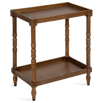 Traditional End Table, Carved Legs With Rectangular Tray Like Top, Rustic Brown