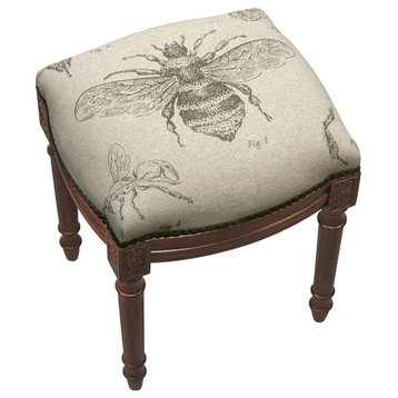 Vanity Stool Bee Study Bees Wood Stain Hand-Applied Brass Nailheads
