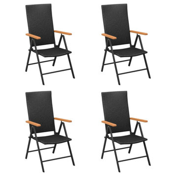 vidaXL Stackable Patio Chairs 4 Pcs Outdoor Patio Dining Chair Poly Rattan Black