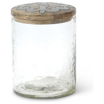 4.6"H Glass Jar Wood/Metal Lid