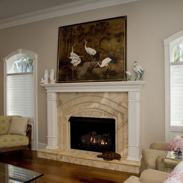Onyx fireplace cut from ONE slab and stacked! Incredible