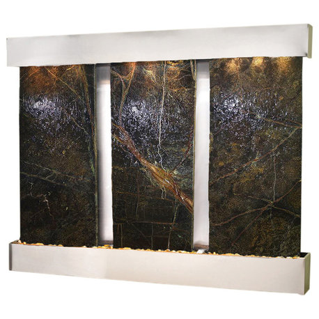 Deep Creek Falls Fountain, Green Marble, Blackened Copper, Square