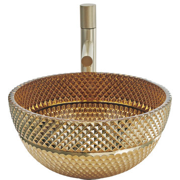 Jewel Round Glass Crystal Bathroom Vessel Sink Bowl Basin, Gold