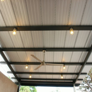 Steel shade structure. Erin's Gardens Landscape Design.