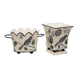 Charcoal Bird Cachepots - Area Rugs