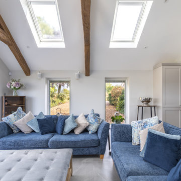 Vaulted Living Room with Exposed Beams and Roof Lights, Garage Conversion, Cobha
