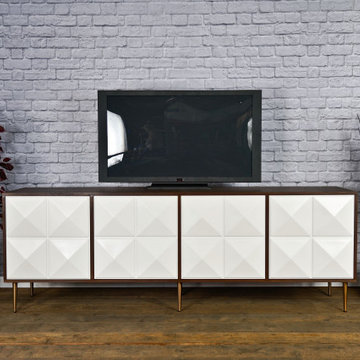 Modern Credenza, Walnut Mid Century Sideboard, Modern TV Stand, White Doors