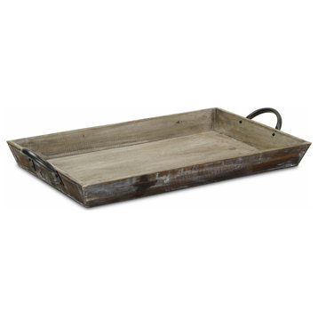 Wooden Serving Tray With Metal Handles