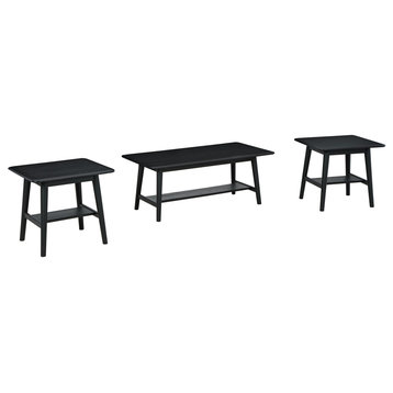 Edan 3 Piece Coffee And End Table Set With Shelves Metal And Wood Black