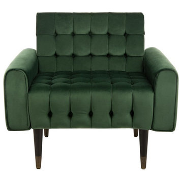 Meris Tufted Arm Chair, Forest Green/Black/Brass