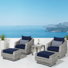 Cannes 5 Piece Sunbrella Outdoor Patio Club Chair and Ottoman Set, Navy Blue