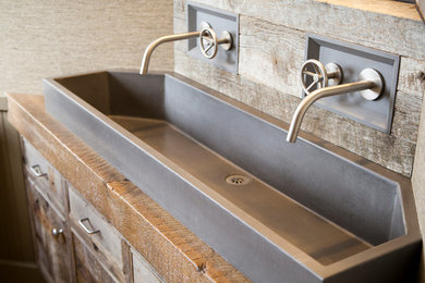 Bathroom - rustic bathroom idea in Other with a trough sink and wood countertops
