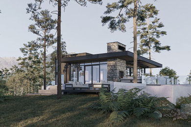 Modelo de fachada de casa moderna de tamaño medio de tres plantas