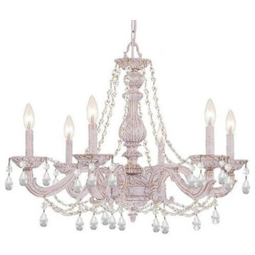Crystorama Paris Market 6 Light Clear Crystal White Chandelier, Antique White