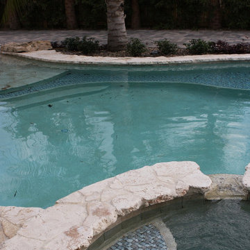Pool and Spa with Beach Entry and Rock Waterfall